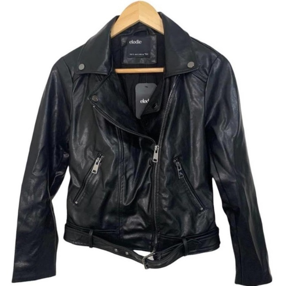 Elodie Faux Leather Moto Jacket Black Size Small NWT